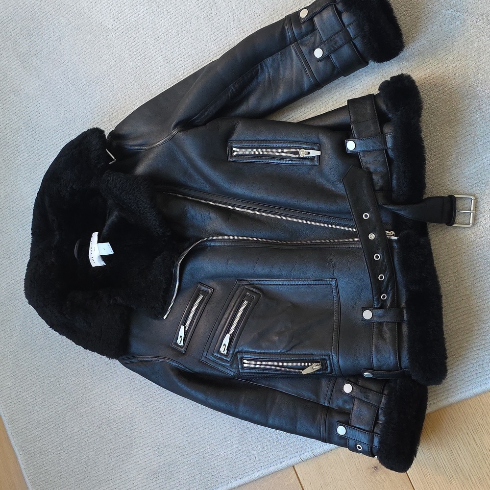 The Arrivals Women's Black Leather And Sherling Jacket,black Size Medium - Picture 4 of 8